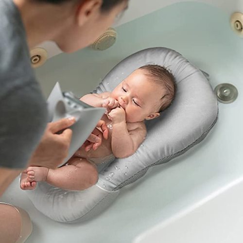 Baby Bath Mat, KAKIBLIN Baby Bath Cushion Soft Anti-Slip Bath Pad Toddler Bath Pillow, Grey