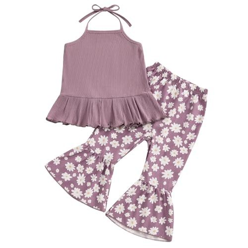 TheFound Toddler Baby Girl Summer Outfit Halter Top Bell Bottoms Flare Pant 2Pcs Infant Newborn Clothes