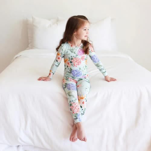 Floral Green Long Sleeve Girl Pajamas | Erin