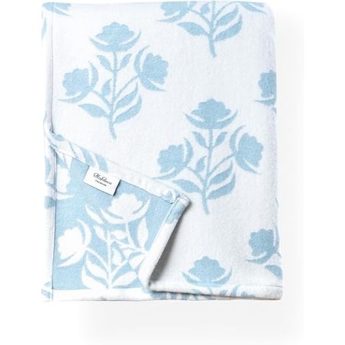Hofdeco Premium Coastal Decorative Throw Blanket for Patio Couch Sofa, Baby Blue Floral with Piping, 50"x69"