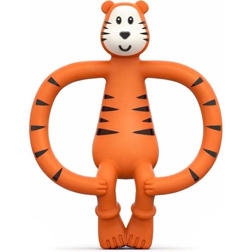 Matchstick Monkey Silicone Teether & Gel Applicator – Silicone Baby Teether, Easy-to-Grip, BPA-Free, Supports Self-Soothing & Early Brushing, 3 Months+, 4 Inches, Teddy Tiger