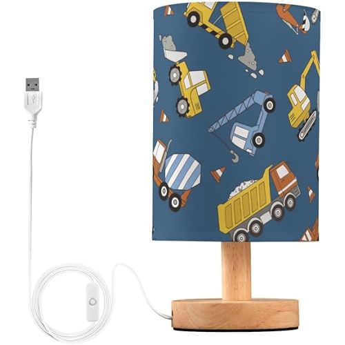Yuiboo Table Lamps Night Stand Lamps Classic Colorful Construction Trucks Navy Blue Table Lamps for Kids Bedroom de mesa