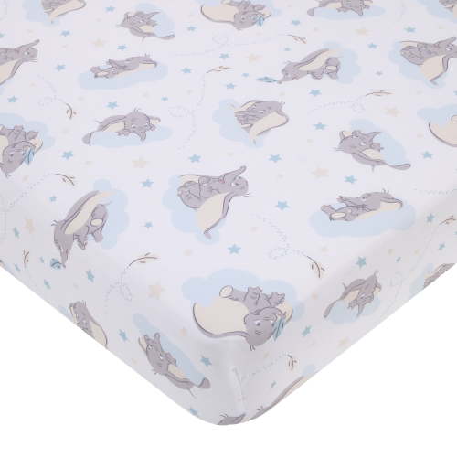 Disney Dumbo Light Blue, Gray, and White Fitted Crib Sheet