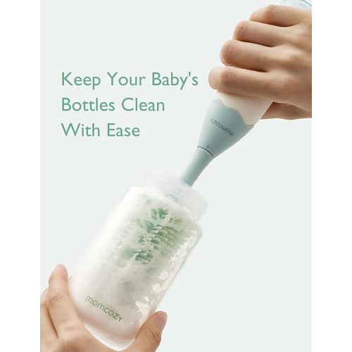 Momcozy Bottle Brush Kit, Innovative Push-Press Design for Better Cleaning - Baby Bottle Cleaner Brush for Baby Bottle, Breast Pumps, Nipples, and More - Can Generate Foam for Better Cleaning, Green
