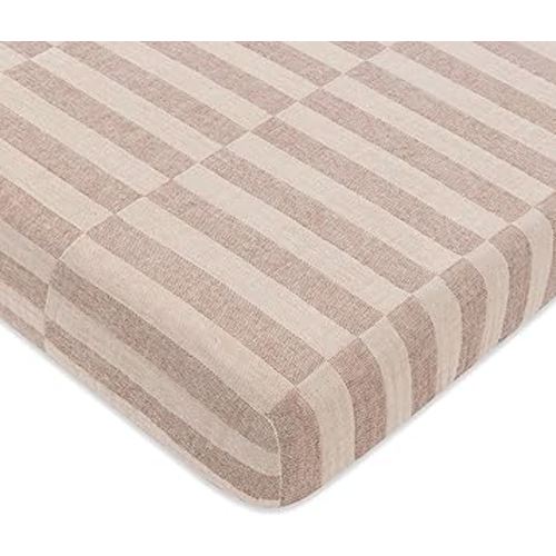 Babyletto 100% Organic Cotton Mini Crib Sheet, GOTS-Certified, Fitted 360°, Ultra-Soft and Breathable Muslin - Cocoa Offset Stripe