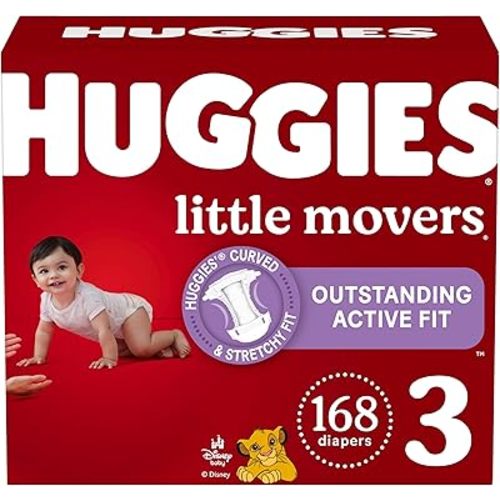 Huggies Size 3 Diapers, Little Movers Baby Diapers, Size 3 (16-28 lbs), 168 Count (6 Packs of 28), Packaging May Vary