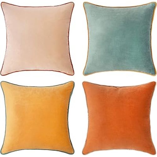 MONDAY MOOSE Decorative Throw Pillow Covers Cushion Cases, Set of 4 Soft Velvet Modern Double-Sided Designs, Mix and Match for Home Decor, Pillow Inserts Not Included (18x18 inch, Orange/Teal)