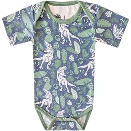 Copper Pearl Short Sleeve Bodysuit Baby: Ultra Soft Bodysuits for Newborns, Boys, Girls, and Infants - Stylish, Comfortable, Overlap Shoulders, Premium Knit Fabric - Jurassic Park, 0-3 Months