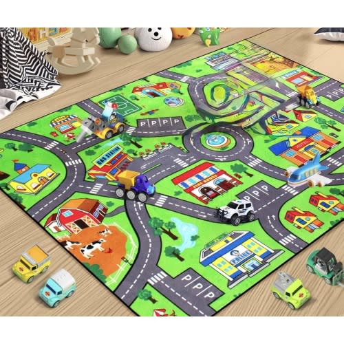 Road Car Rug,City Road Rug for Kids,5x7 Ft Kids Floor Play mat,and Car Carpet Play Mat with Realistic Colors – Perfect for Children and Non-Slip for Classroom,Playroom and Bedroom