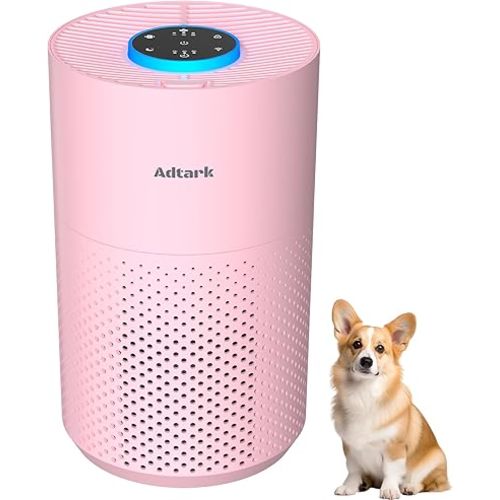 Air Purifiers for Home Bedroom, ADTARK Air Cleaner with H14 True HEPA 3-in-1 Filter, Sleep Mode & Aroma Function, 3 Light Modes, Room Air Purifier with 3 Timer for Office, Dorm, Hotel (Pink)
