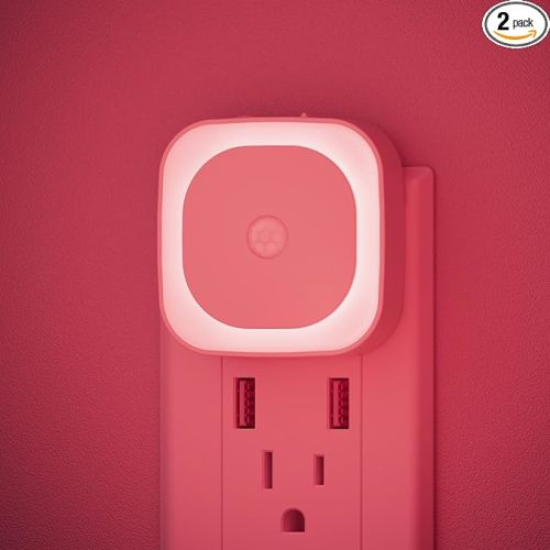 2 Pack Plug in Night Light with Motion Sensor & Dusk to Dawn Sensor, 3 Sensor Modes, Red Night Lights Plug into Wall, Dimmable Nightlight for Bedroom, Bathroom, Indoor, for Adults, Kids