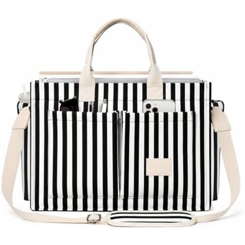 Gosect Women’s Canvas Multi-Pocket Tote Bag, Convertible Laptop Work Crossbody Shoulder Bag for Travel, Nurses & Teachers