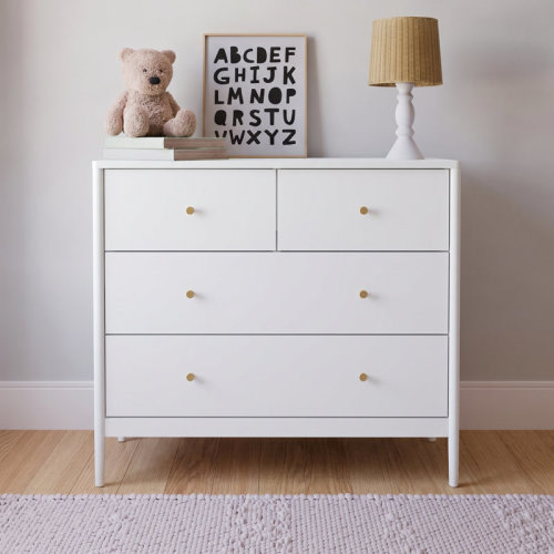 Red Barrel Studio® White 4-Drawer Kids Dresser, Wooden Storage Cabinet for Toddler Bedroom, Nursery, Closet, Baby Nightstand Organizer for Living Room or Apartment, 35.4" Wide | Wayfair