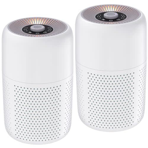 2 Pack YARIKI Air Purifiers for Bedroom with H13 True HEPA Filter,360° Air Intake,Essential Oil Diffuser,Night Light, 24dB Quiet Compact Air Purifier,P60