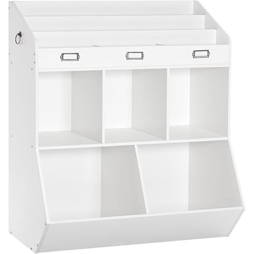 HOOBRO Kids Bookshelf, Toy Organizer and Storage, Bookshelf for Kids, 5 Compartments and 3-Layer Shelves, Bookcase Footboard, for Game Room, Playroom, Nursery, School, White WT34CW01