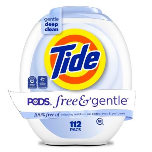 Tide Pods HE Compatible Laundry Detergent Pacs - Free & Gentle - 112ct: Dermatologist-Tested, Child-Resistant