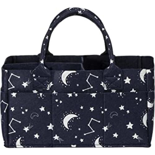 Sammy & Lou Collapsible Consellation Felt Storage Caddy, Divided Design To Keep Diapers, Wipes And Changing Items Organized, Two Handles, 12 in x 6 in x 8 in