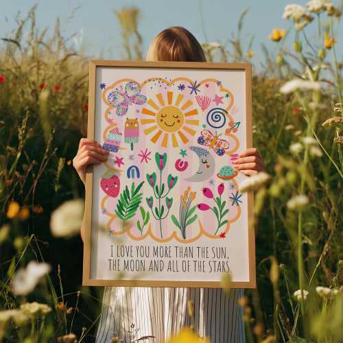 You Are My Sunshine Print, Girls Bedroom Decor, Nursery Wall Art, Colourful, Floral, Rainbow, Butterfly, Playroom, Toddler Bedroom Decor