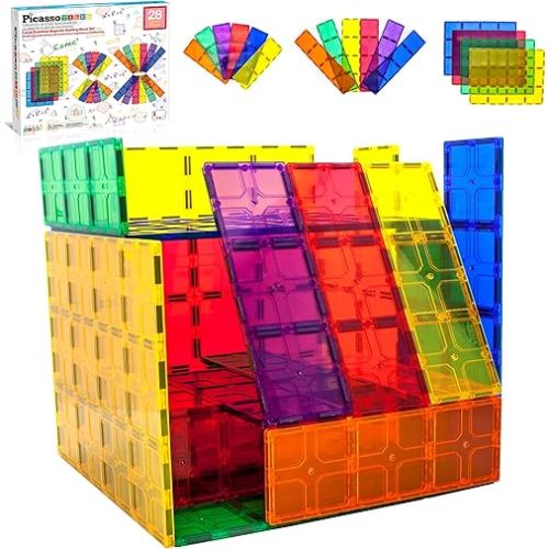 PicassoTiles Large Stabilizer Building Block Base Magnetic Building Block Tiles Jumbo XL Plate Foundation Kit Magnet Tile Stacking STEM Toy Set Compatible Education Construction Learning Square Set