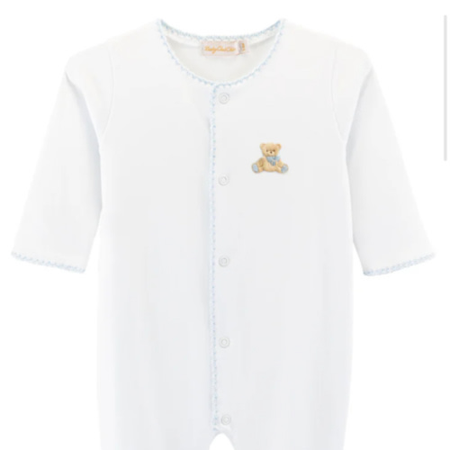 Embroidered Blue Teddy Bear Pima Cotton Footie