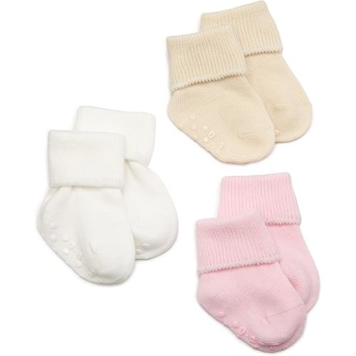 Jefferies Socks Baby Organic Cotton Skid Cuff Socks 3 Pair, Pink, 1-3 Mos