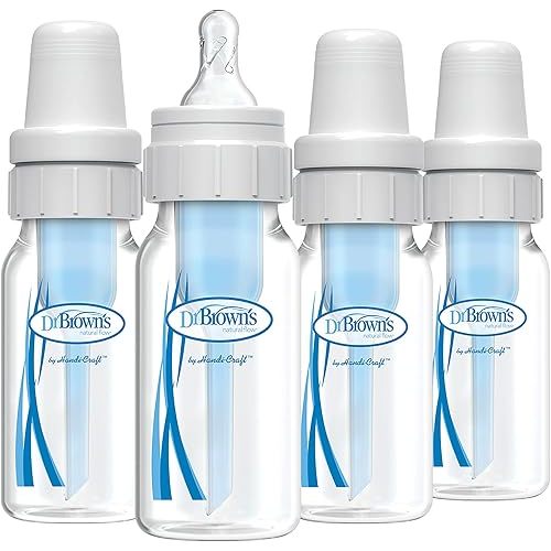 Dr. Brown's Natural Flow Anti-Colic Baby Bottle with Level 1 Slow Flow Nipples, 4oz, 4 Pack