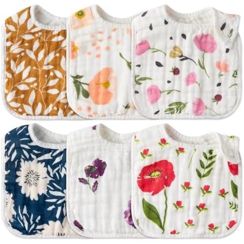 Zainpe 6Pcs Snap Muslin Cotton Baby Bibs Cute Infants Drooling Bib Soft Absorbent Adjustable Burp Cloths