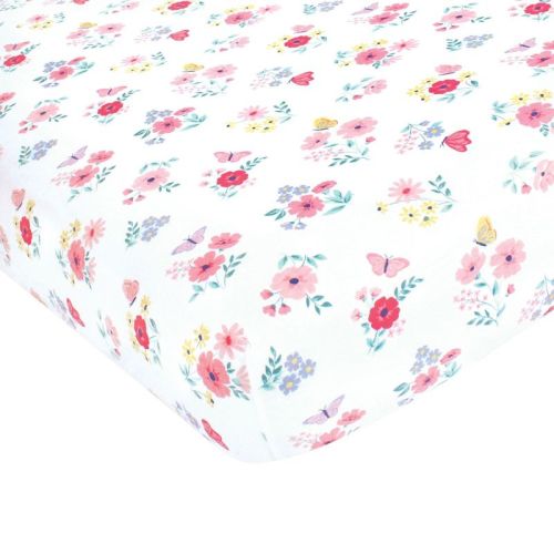 Hudson Baby Infant Girl Cotton Fitted Crib Sheet, Butterfly Floral, One Size