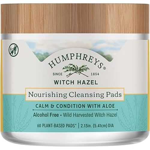 Humphreys Witch Hazel Nourishing Cleansing Pads | Wild Harvested Witch Hazel & Aloe | Hydrating, Natural Alcohol-Free Formula | 60 Rounds