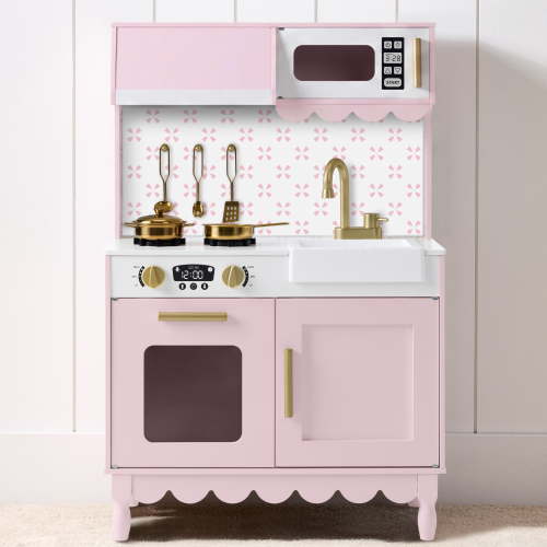 Best Choice Products Toddler Kitchen Playset, Wooden Kids Toy Kitchen w/ Microwave, Oven, 5pcs & Storage - Blush Pink