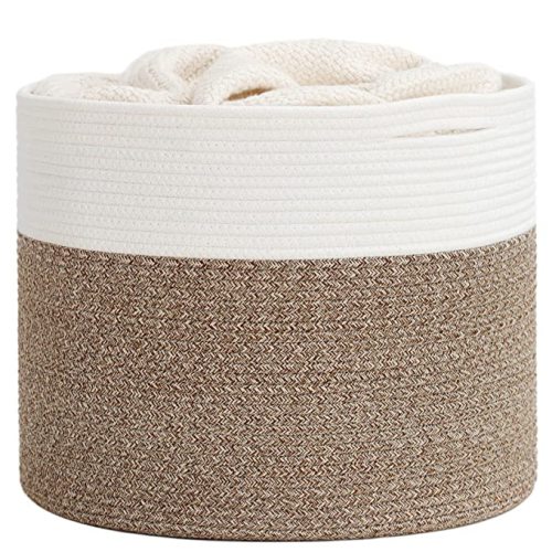 Goodpick Blanket Basket, Living Room Decor,15.8"x15.8"x13.8" Cotton Rope Basket for Decor, Dorm Room Essentials, Baby Toy Storage