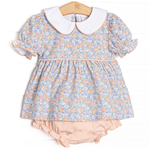 Drenched in Dahlias Collared Diaper Set, Blue