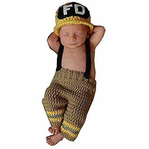 Newborn Baby Girl/Boy Crochet Knit Costume Photography Prop Hats and Outfits (Firefighter 2)