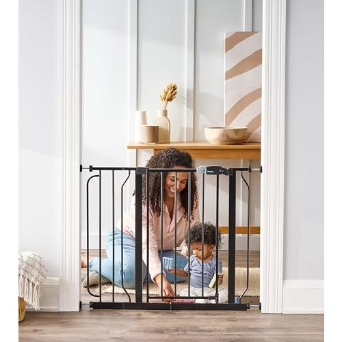 Regalo Easy Step 38.5-Inch Wide Walk Thru Baby Gate, Includes 6-Inch Extension Kit, Pressure Mount Kit, Wall Cups, Black