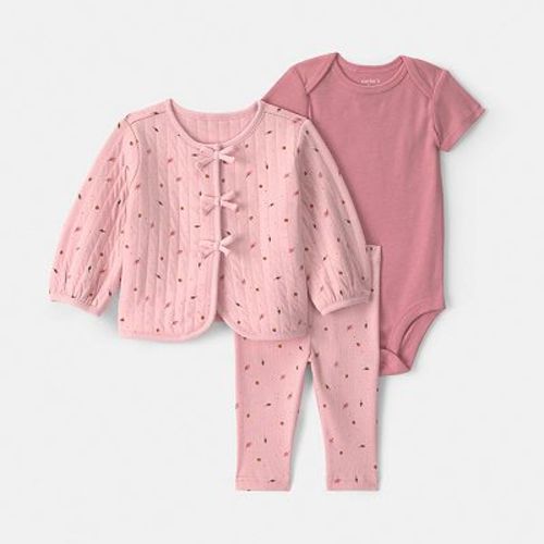 Baby Girl Carter's 3-Piece Leaves Cardigan, Bodysuit & Legging Set