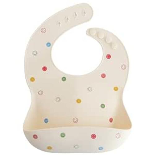 mushie Silicone Baby Bib | Adjustable Fit Waterproof Bibs (Smiley Face)