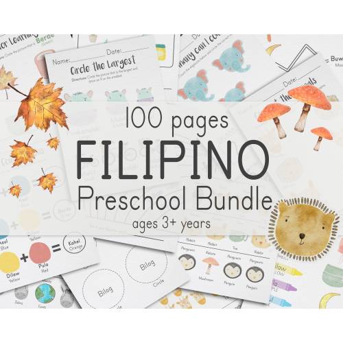Filipino PreK + K Bundle, 100 Pages | Tagalog Preschool & Kindergarten Worksheets for Ages 3+ | Printable Kids Quiet Book Workbook Activity