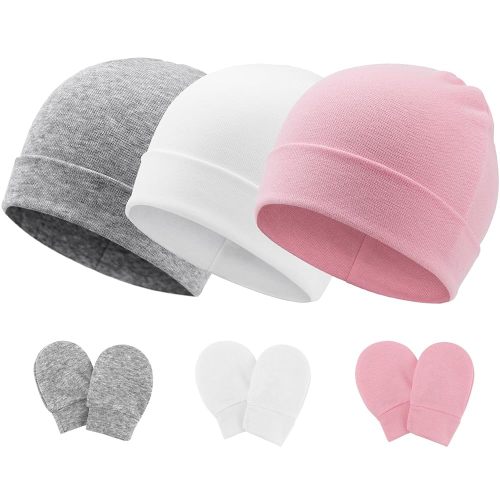 Newborn Baby Hats and Mittens Set Infant Beanie Cap Toddler Gloves Newborn Hospital Hats for Baby Boy Girl Kid 0-6 Months