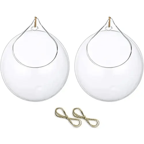 2PCS Hanging Glass Globes Terrarium Succulents Orbs,Glass Planter Big Opening Air Fern Plants Vase Hanger,Succulents Planter Globe Air Fern Plants Holder Vase Hanger with Big Opening 10cm
