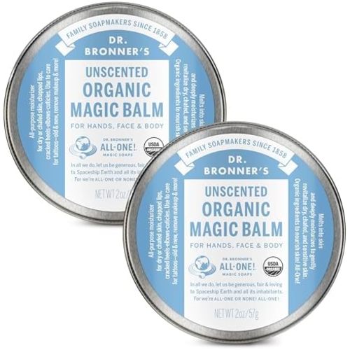 Dr. Bronner's - Organic Magic Balm - Baby Unscented, Made with Organic Beeswax & Hemp Oil, Moisturizes & Soothes Hands, Face & Body (2 oz, 2-Pack)