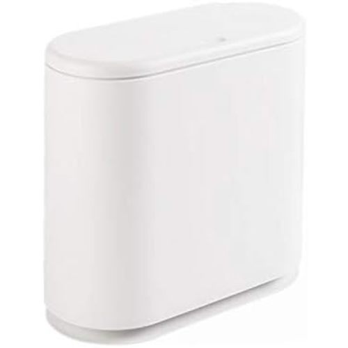 IEEK 12 Liter Rectangular Plastic Trash Can with Press Top Lid,White Modern Wastebasket Thin Trash Cans,3.2 Gallon Garbage Container Bin for Bathroom,Bedroom,Kitchen,Office and Powder Room