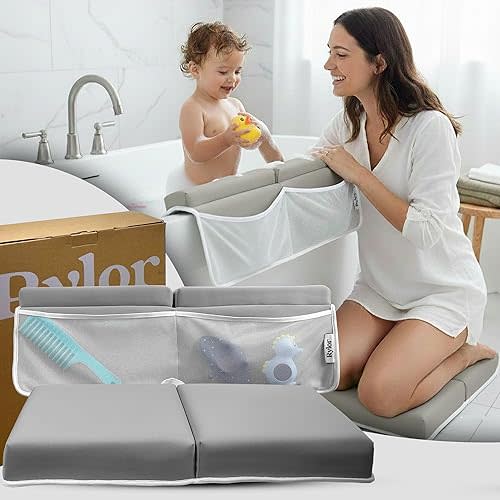 Rylor Baby Bath Kneeler & Elbow Rest Pad - Ultra Thick Foam Cushion for Bathing Infants & Toddlers - 26'' Extra Long and 2.4'' Thick- Non-Slip, Comfortable Support (Gray)