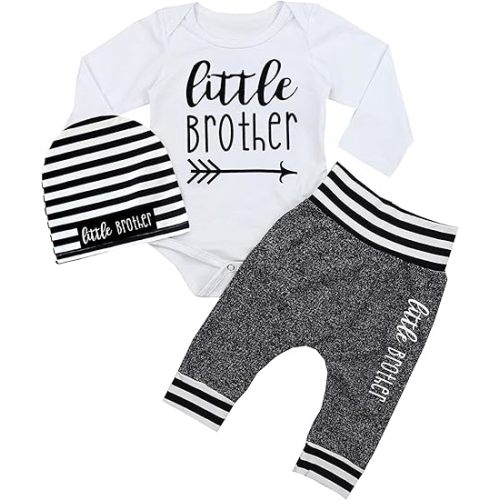 Fommy Newborn Baby Boy Clothes New to The Crew Letter Print Romper+ Pants+Hat 3PCS Outfit