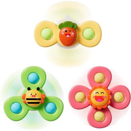 LiKee Strong Suction Cup Fidget Rotating Sensory Bath Toys for Baby 10+ Months (Sun)