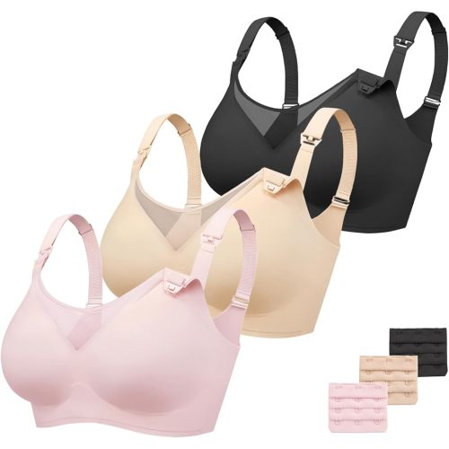 Vinfact 3 Pack Mesh Nursing Bras for Breastfeeding Comfort Wirefree Maternity Bras for Pregnancy Seamless Sleep Bralette