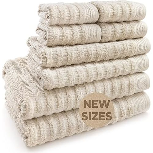 Softerry Pure Organic Cotton Bath Towel Set - 100% Soft Cotton - Extra Absorbent and Durable - 500 GSM Quick Dry - Luxury Hotel & Spa Quality - Fade Resistant - Eco Friendly (Natural, Set of 8)