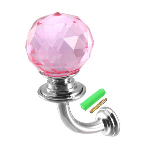 Unique Bargains Decorative Window Drapery Holdback 1.2" Dia Pink Glass Crystal Curtain Holder Silver