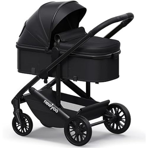 newyoo Infant Stroller with Bassinet Mode, Nestro 516M, Convertible Baby Strollers with Reversible Seat & Cup Holder, Coches para Bebes, 2-in-1 Rear-Facing Pram, Black