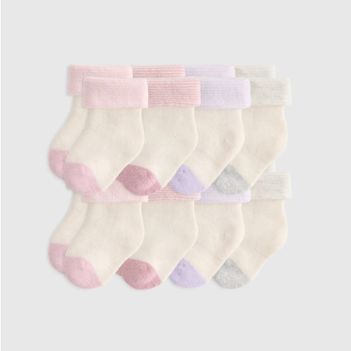 Organic Cotton Fold Over Socks 8-Pack - Baby in Pink/Blue Multi