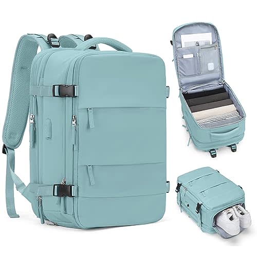 coofay Expandable Backpack For Traveling On Airplane Travel Backpack For Women Men Airline Approved Carry On Bags For Airplanes Gym Bag With Shoe Compartment Waterproof Hiking Backpack Essentials